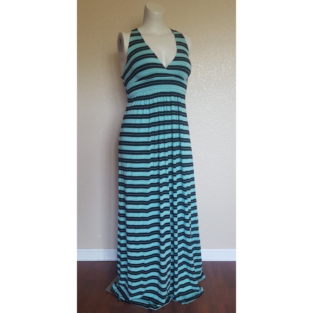Shore Halter Stripe Maxi Long Sleeveless Knit Dress Blue Black Size XS $120 New
